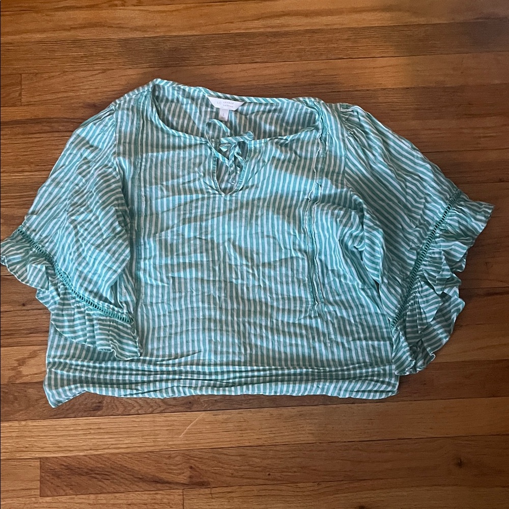 LC Lauren Conrad Teal Striped Blouse